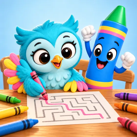 Ollie and Coco solving a maze at the table